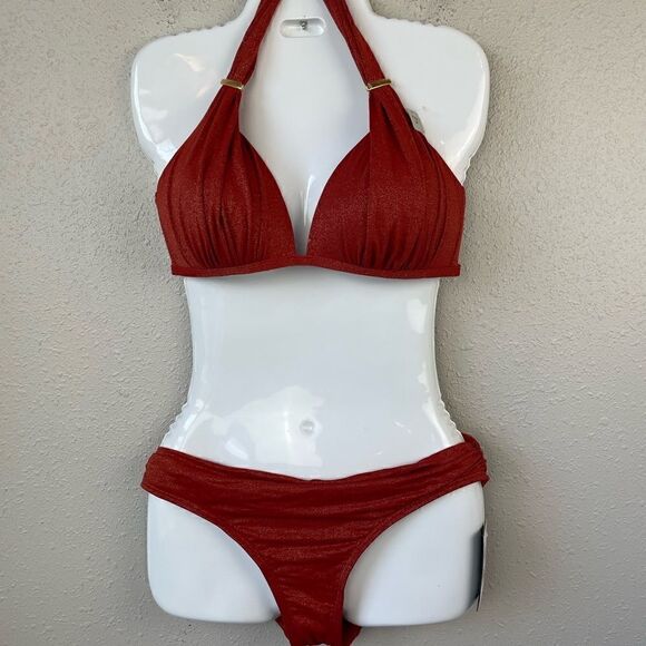 NWT Kenneth Cole New York Burnt Orange Metallic Bikini Size M 32 B/C - Picture 1 of 8